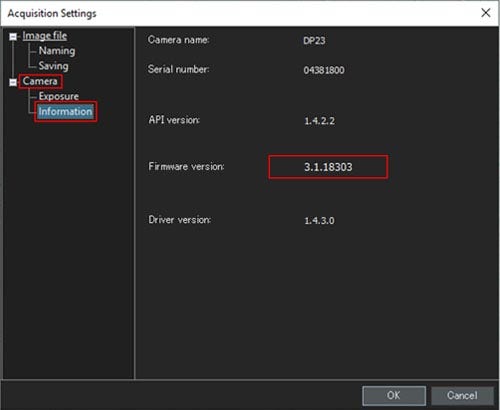 Select to “Camera” -> “Information” . The update is necessary if the firmware version is before 3.1.18980.