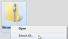 Right-click on the icon and select [Extract All…] from the pop-up menu.