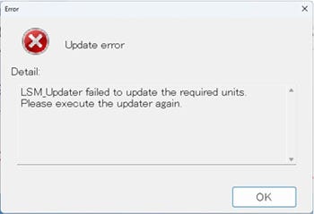 If the message Update error appears, click the OK button. Then, repeat steps 5 to 10 again.