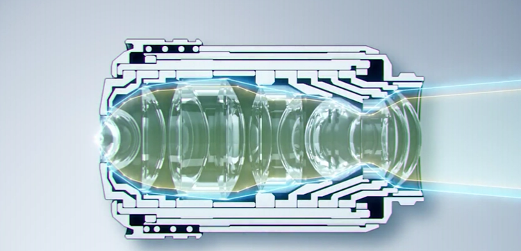 Cross-section of a microscope objective illustrating the dramatic increase in optical performance provided by the polishing technology used for X Line objectives