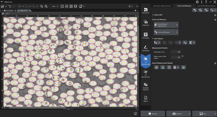PRECiV软件中经过训练的神经网络分割和计测解决方案